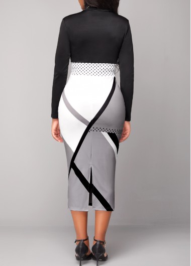 Black dresses,Geometric dresses,Geometric Print Black High Neck Bodycon Dress