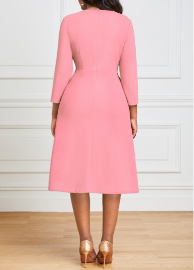 Pink dresses,Contrast Color dresses,ROTITA Pink Square Neck Pleated Hem Dress