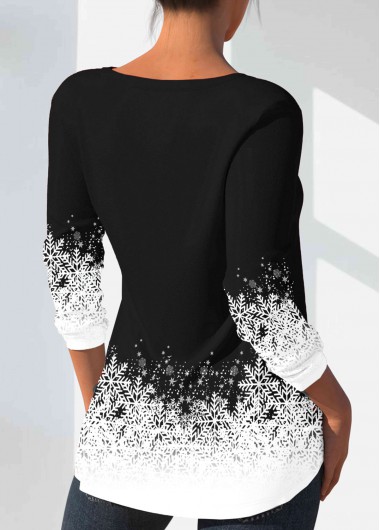 Black tops,Christmas tops,ROTITA Cut Out Christmas Tree Print Black T Shirt