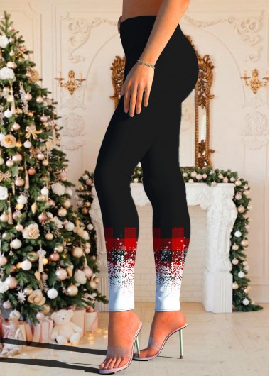 Red bottoms,Christmas bottoms,Ombre bottoms,Plaid bottoms,Striped bottoms,ROTITA Christmas Snowflake Print Mid Waisted Red Leggings