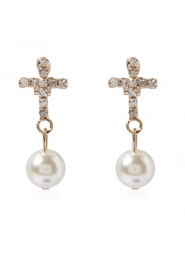 Silvery White jewelry,Other jewelry,Pearl Round Silvery White Metal Earrings