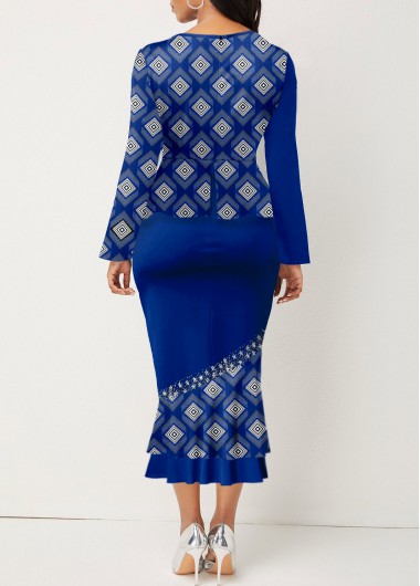 Dark Blue dresses,Tribal dresses,Geometric dresses,Ditsy Floral dresses,ROTITA Fake 2in1 Tribal Print Navy Bodycon Dress