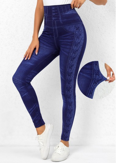 Denim Blue bottoms,Other bottoms,Denim Blue High Waisted Printed Leggings