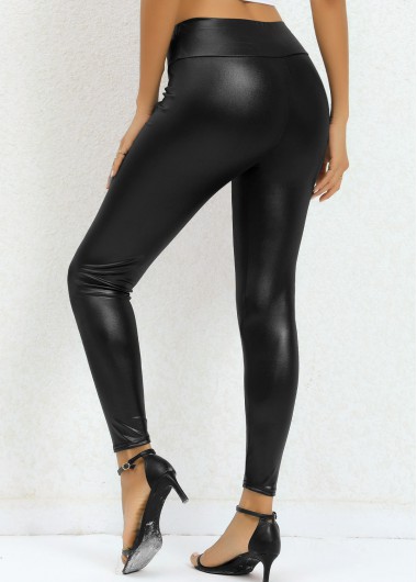 Black bottoms,Plain Color bottoms,Black High Waisted Elastic Waist Ankle Length Leggings