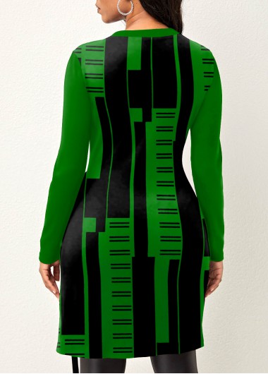 Green tops,Geometric tops,ROTITA Geometric Print Green Round Neck T Shirt