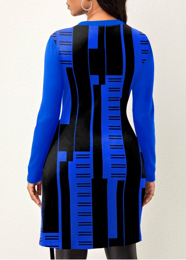 Royal Blue tops,Geometric tops,ROTITA Geometric Print Royal Blue Round Neck T Shirt