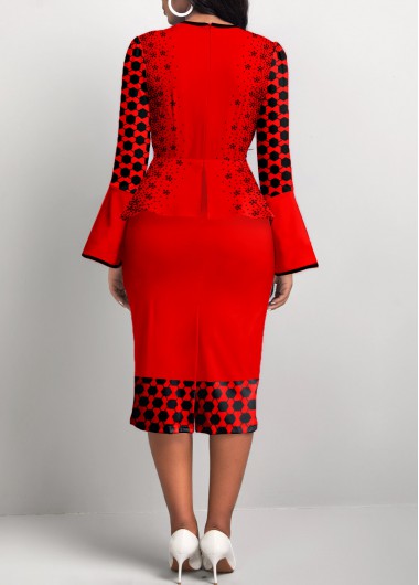 Red dresses,Geometric dresses,Dot dresses,ROTITA Fake 2in1 Geometric Print Red Bodycon Dress