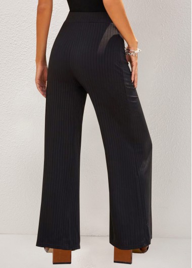 Black bottoms,Plain Color bottoms,Black Straight Leg Elastic High Waisted Pants