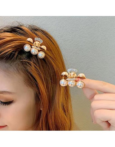 Gold accessories,Plain Color accessories,Round Gold Rhinestone Design Pearl Barrette