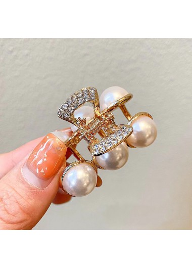 Gold accessories,Plain Color accessories,Round Gold Rhinestone Design Pearl Barrette