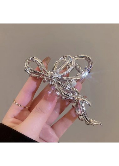 Silvery White accessories,Plain Color accessories,Metal Silvery White Asymmetry Design Barrette