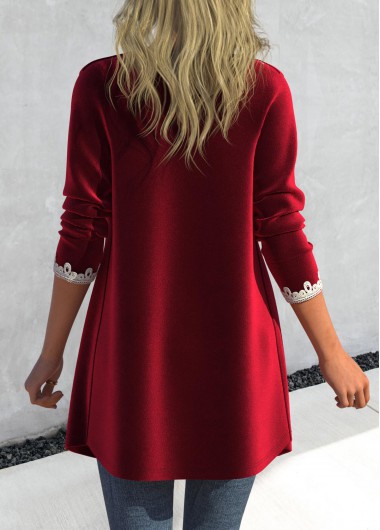 Wine Red outerwear & coats,Plain Color outerwear & coats,ROTITA Velvet Wine Red Long Sleeve Coat