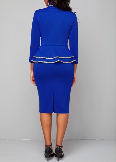 Royal Blue dresses,Plain Color dresses,ROTITA Sequin Shawl Collar Royal Blue Bodycon Dress