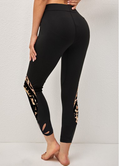 Black bottoms,Leopard bottoms,Animal Print bottoms,ROTITA Leopard Black Ankle Length High Waisted Leggings