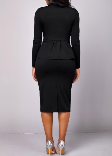 Black dresses,Plain Color dresses,ROTITA Lapel Black Long Sleeve Two Piece Suit