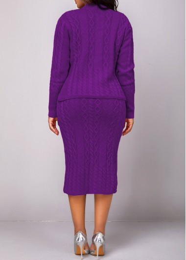 Violet dresses,Plain Color dresses,ROTITA Button Long Sleeve Violet Top and Skirt