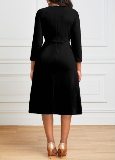 Black dresses,Contrast Color dresses,ROTITA Black Square Neck Pleated Hem Dress