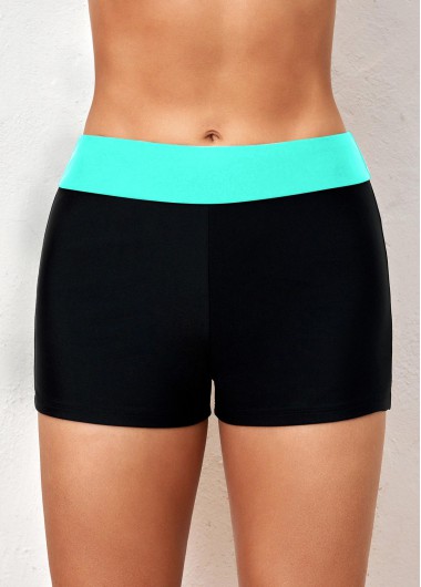 Cyan swimwear,Black swimwear,Contrast Color swimwear,ROTITA Mid Waisted Contrast Cyan Swim Shorts