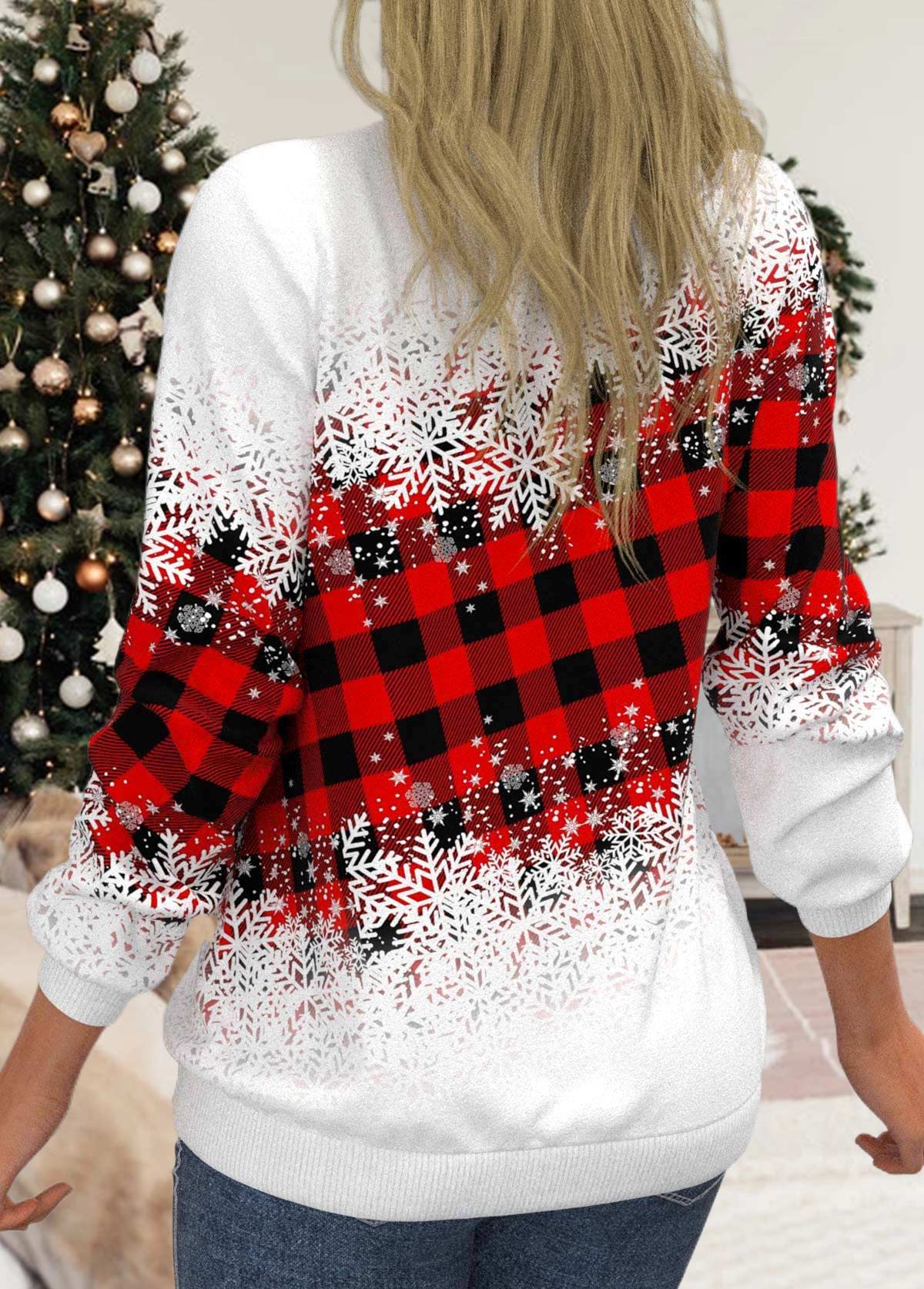 Red plus size,Christmas plus size,ROTITA Plus Size Snowflake Print Red Round Neck Long Sleeve Sweatshirt