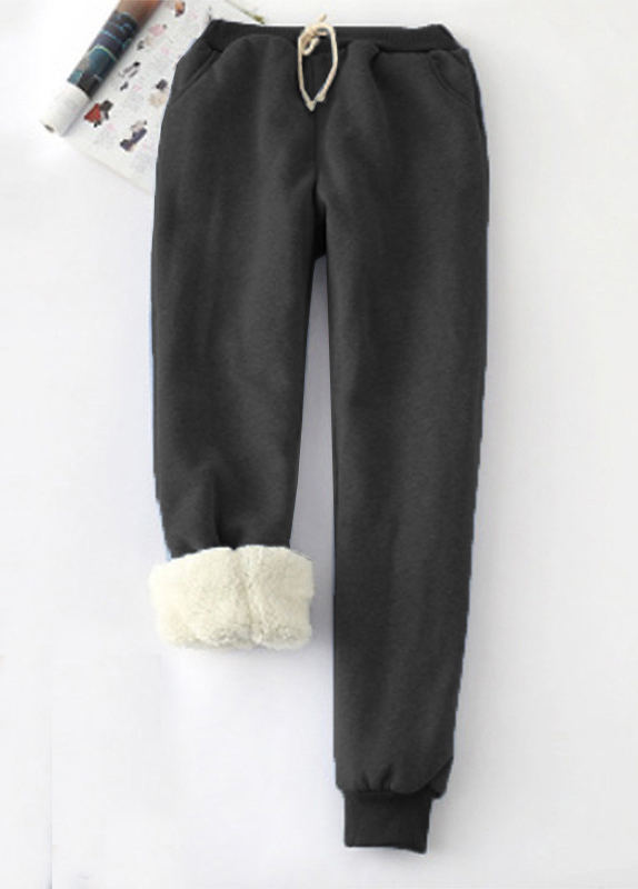 Black bottoms,Contrast Color bottoms,Plush Black Jogger Drawastring High Waisted Pants
