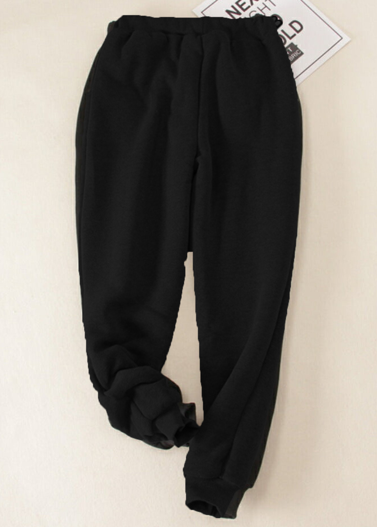 Black bottoms,Contrast Color bottoms,Plush Black Jogger Drawastring High Waisted Pants