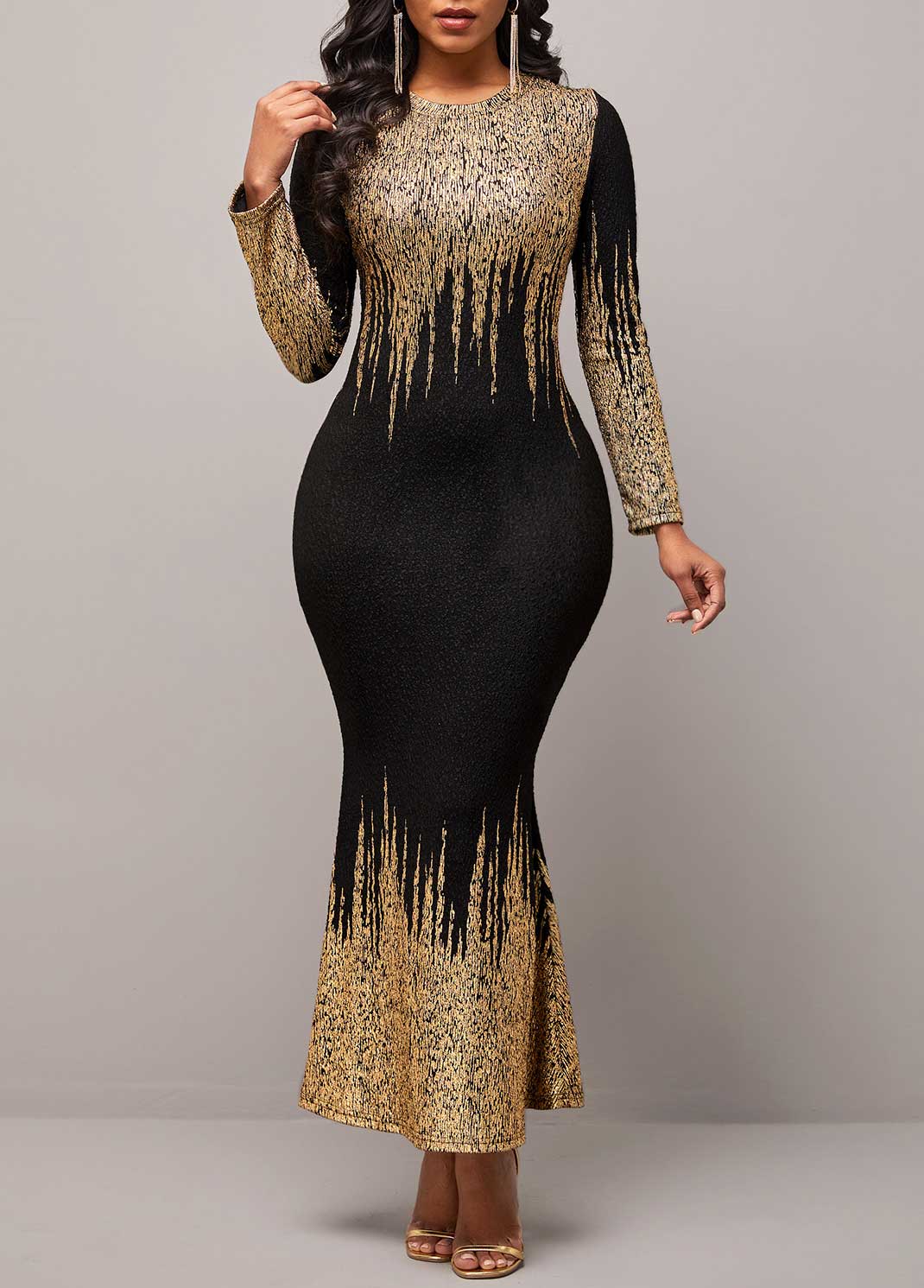 ROTITA Long Sleeve Golden Ombre Mermaid Dress