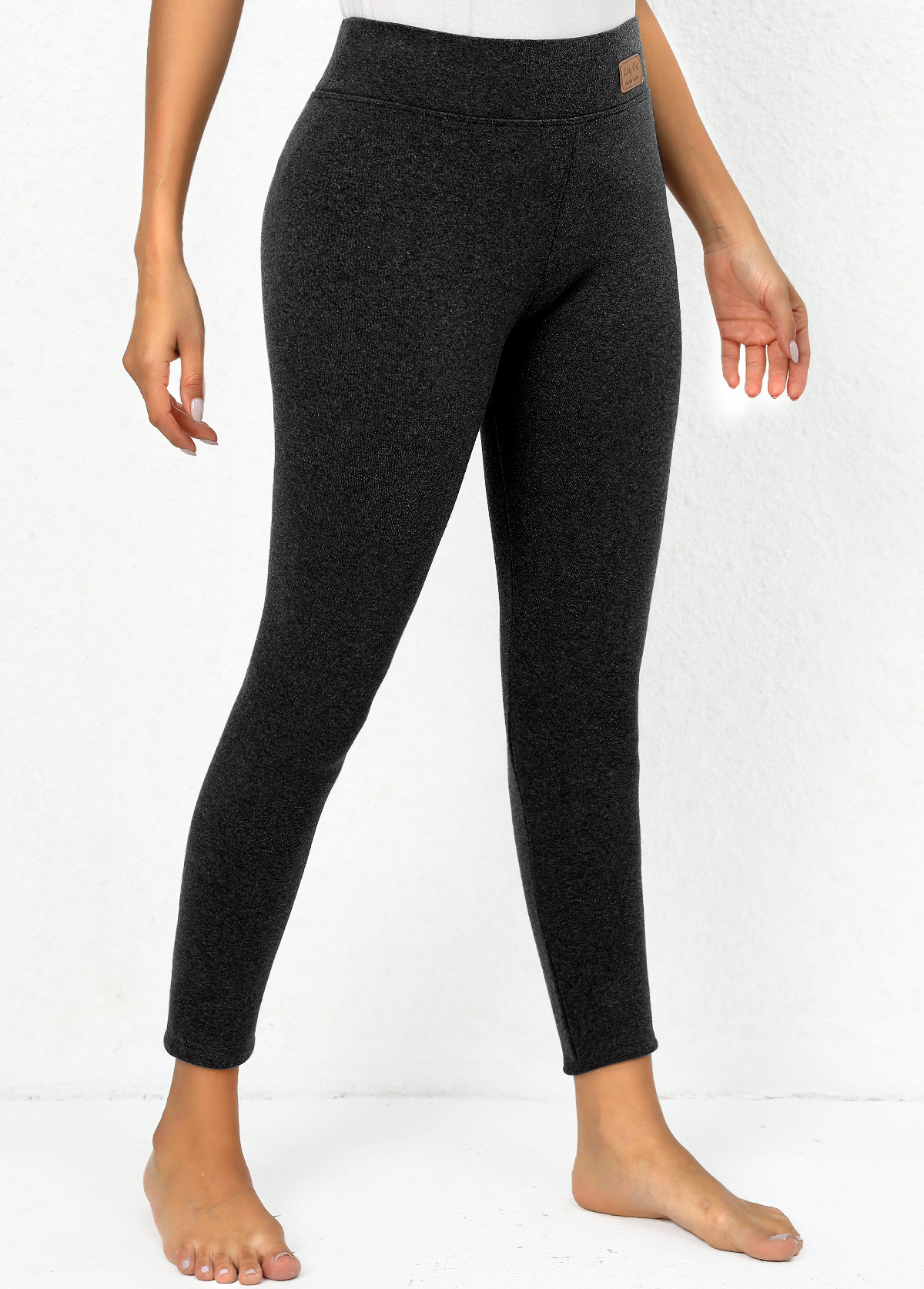 Dark Grey Marl bottoms,Plain Color bottoms,Dark Grey Marl High Waisted Elastic Waist Leggings