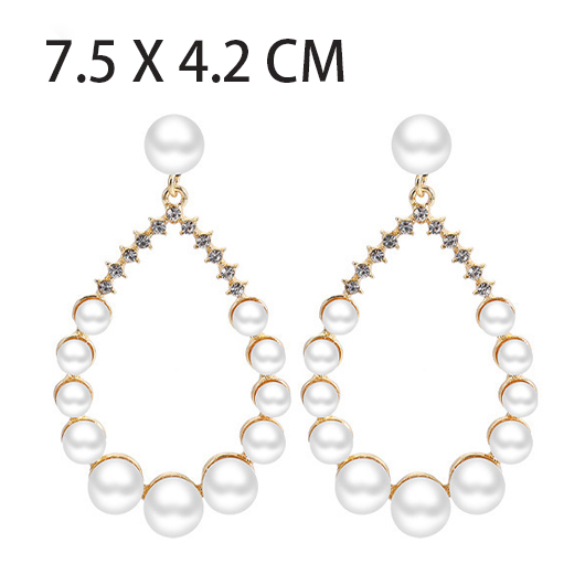 White jewelry,Golden jewelry,Contrast Color jewelry,Gold Metal Teardrop White Pearl Earrings