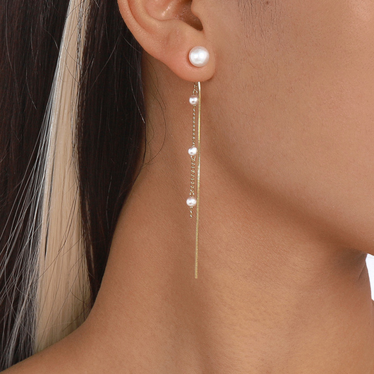 1 Pair Gold Chain Design Pearl Earrings