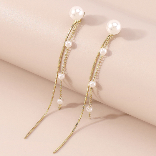 Gold jewelry,Plain Color jewelry,1 Pair Gold Chain Design Pearl Earrings