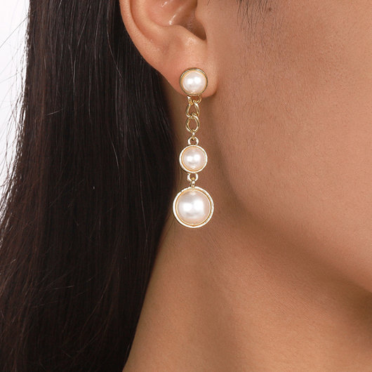 1 Pair Gold Metal Detail Pearl Earrings