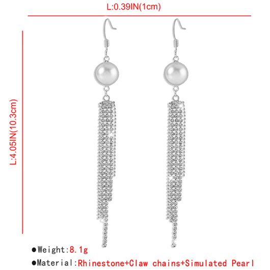Silvery White jewelry,Plain Color jewelry,Pearl Design Rhinestone Silvery White Earrings