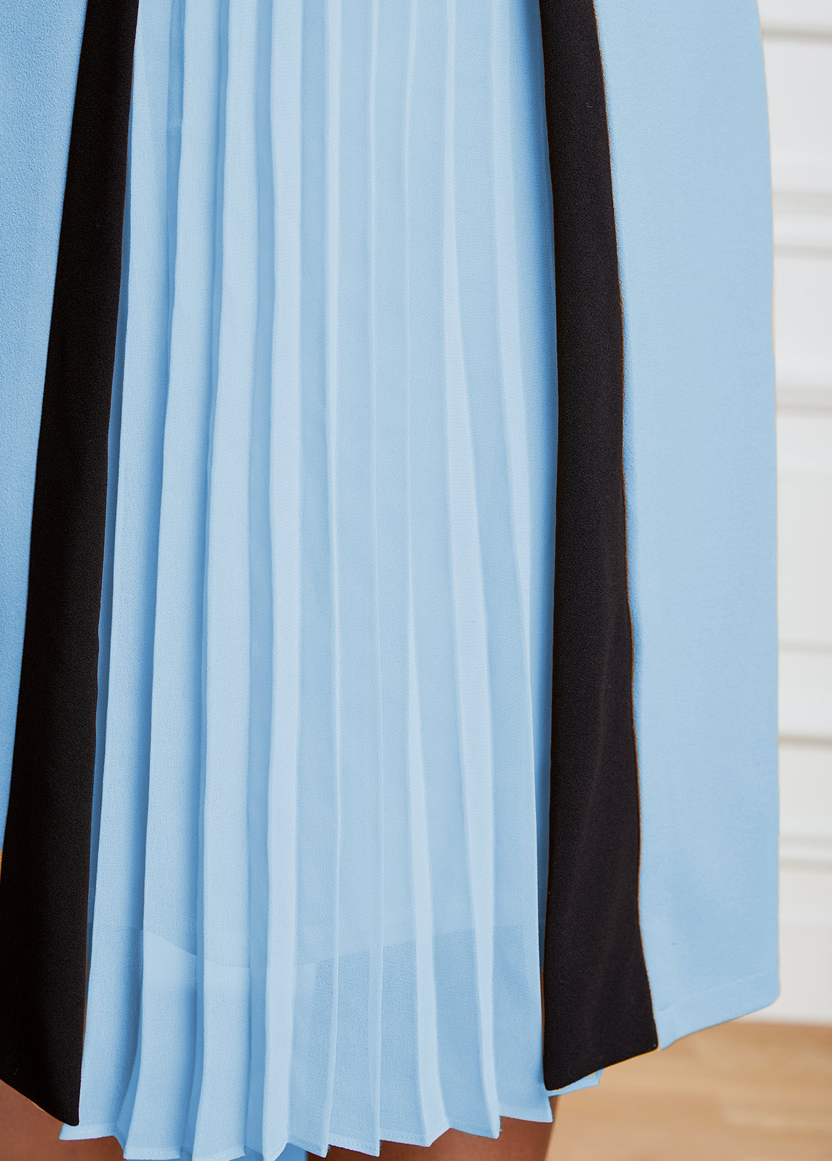 Light Blue dresses,Contrast Color dresses,ROTITA Light Blue Square Neck Pleated Dress