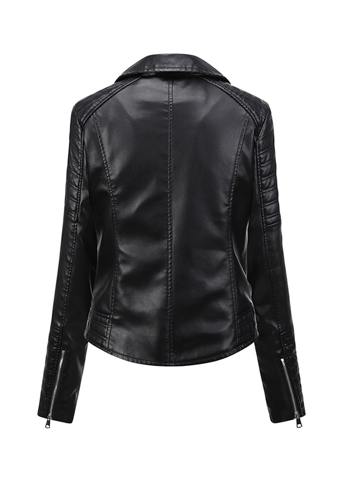 Black outerwear & coats,Plain Color outerwear & coats,Zipper Black Lapel Long Sleeve Jacket