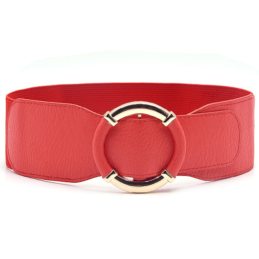 Red Circular Ring Faux Leather Belt