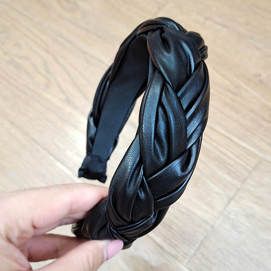 Cross Deisgn Black Faux Leather Headband