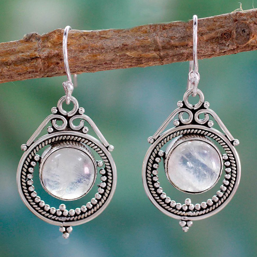 Metal Silvery White Round Detail Earrings