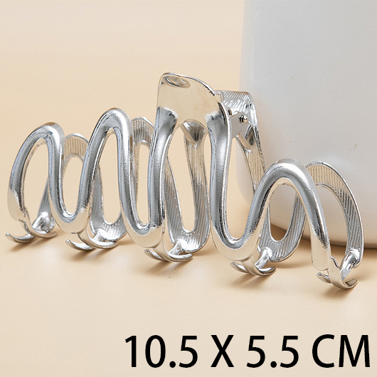 Silvery White accessories,Plain Color accessories,Metal Detail Wave Design Silvery White Barrette