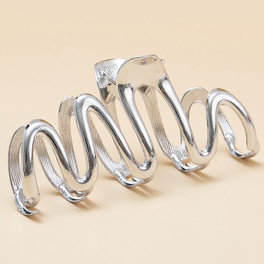 Silvery White accessories,Plain Color accessories,Metal Detail Wave Design Silvery White Barrette