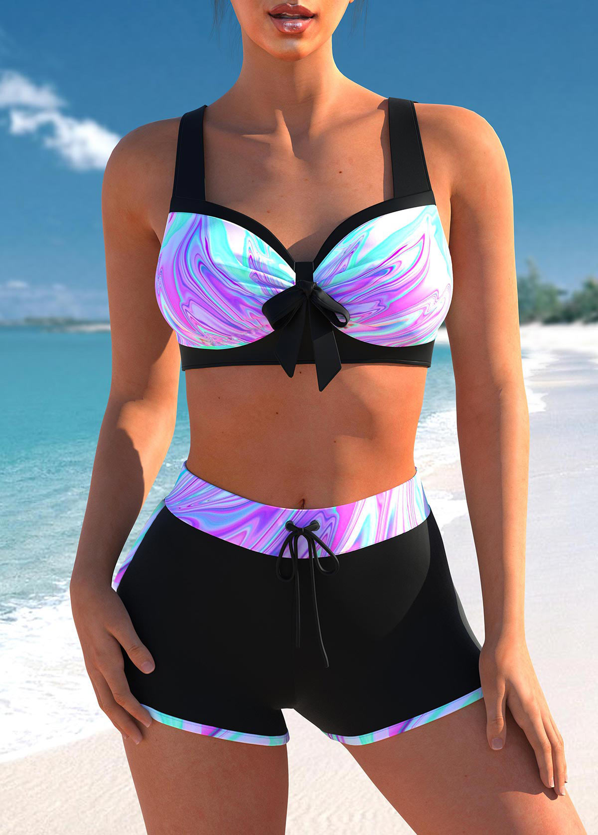 Mehrfarbiges Ombre-Bikini-Set mit Schleife