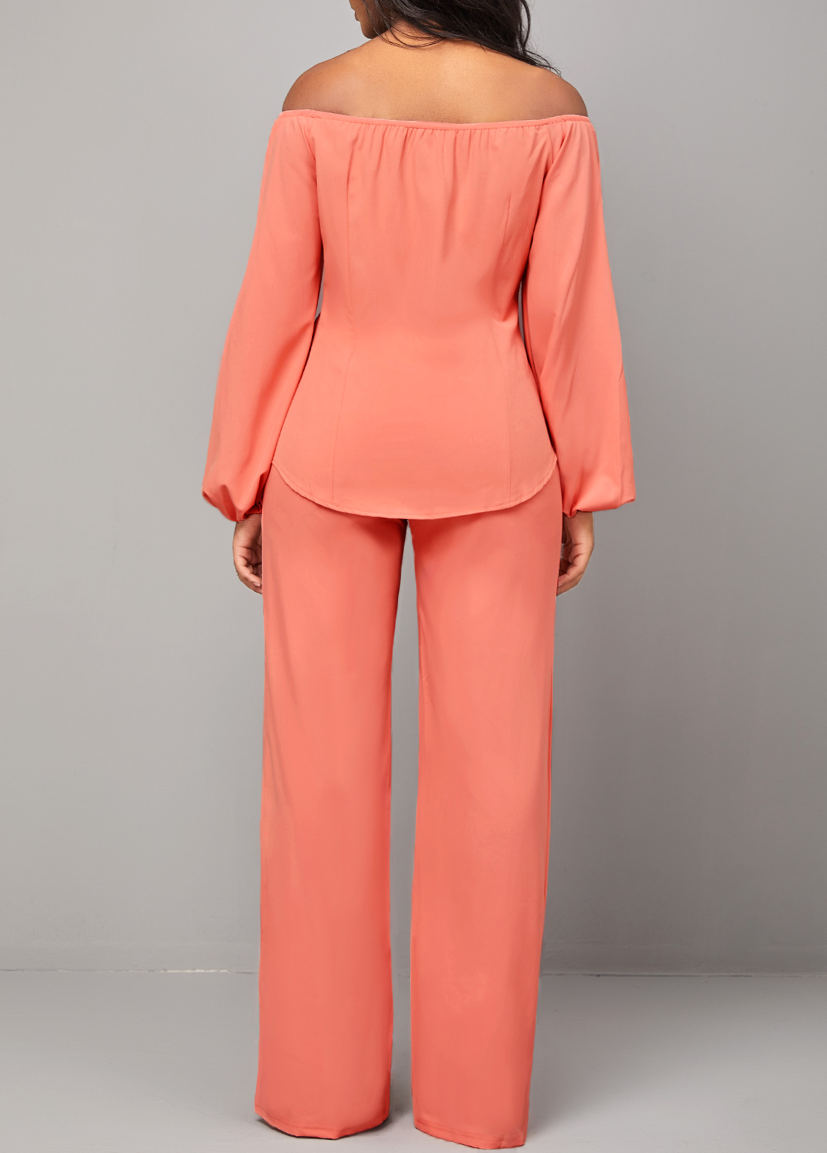 Coral jumpsuits & rompers,Plain Color jumpsuits & rompers,Button Coral Red Off Shoulder Top and Pants