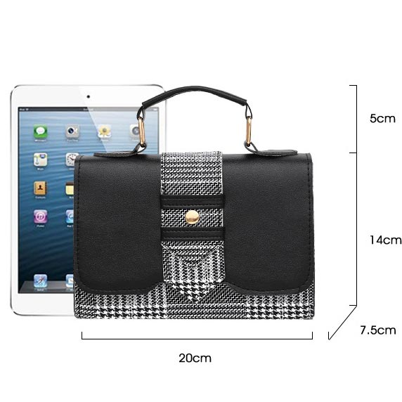 Black accessories,Houndstooth accessories,Houndstooth Print Black Magnetic Shoulder Bag