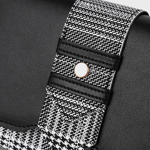 Black accessories,Houndstooth accessories,Houndstooth Print Black Magnetic Shoulder Bag
