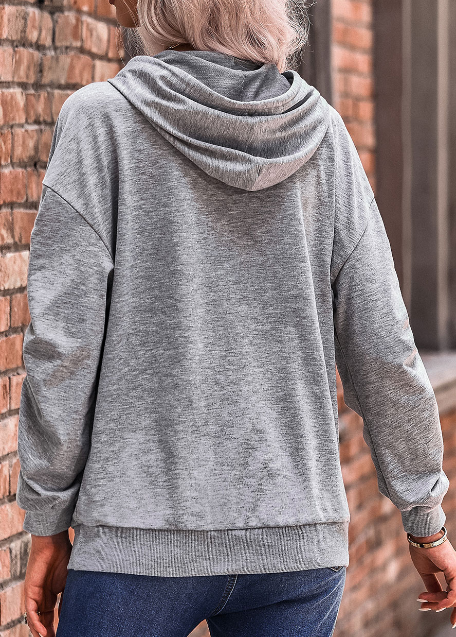 Dark Grey tops,Plain Color tops,Pocket Dark Grey Long Sleeve Hoodie