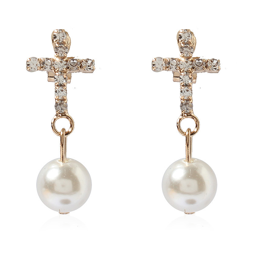 Pearl Round Silvery White Metal Earrings