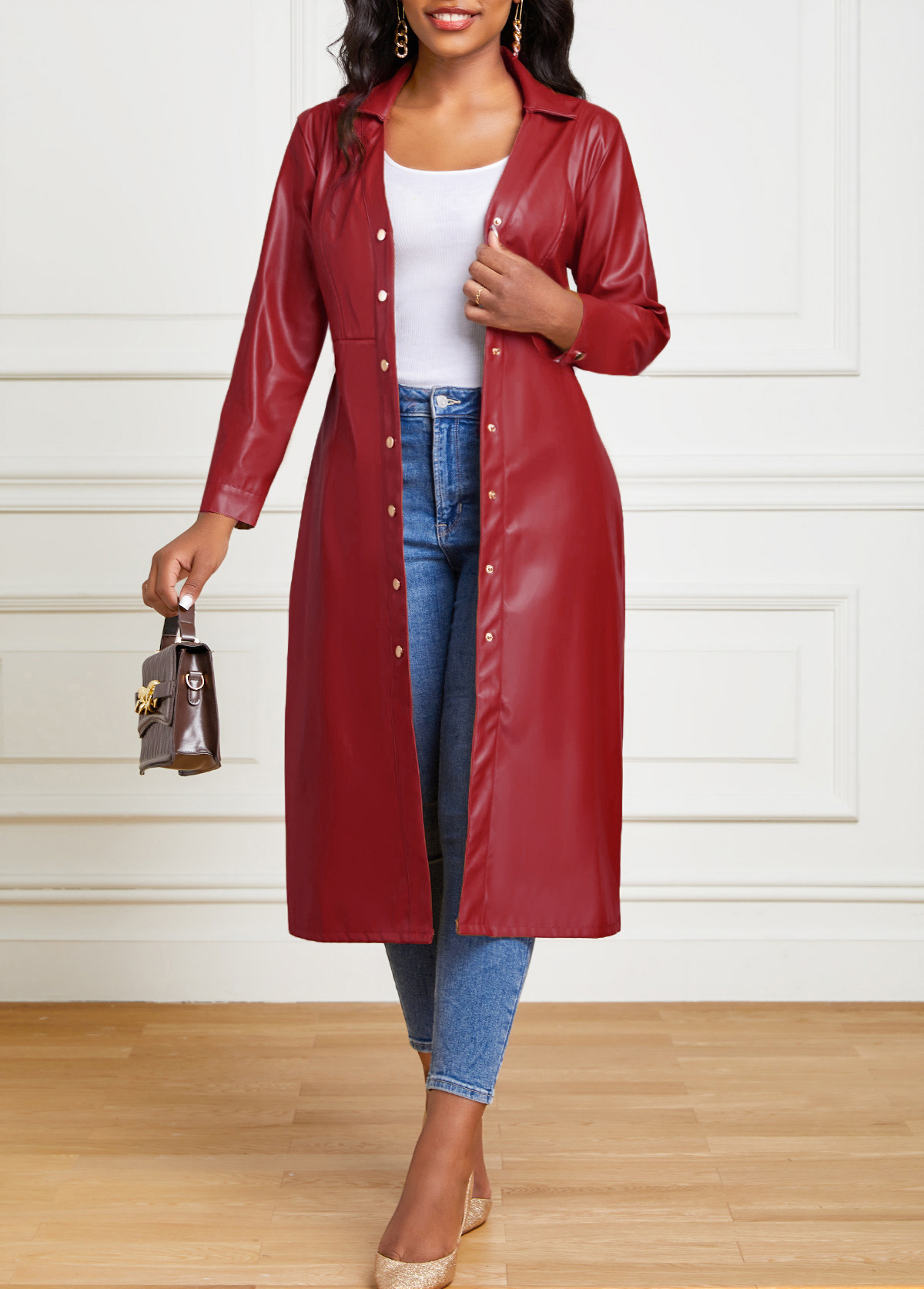 Red dresses,Plain Color dresses,ROTITA Red Belted Bodycon Turn Down Collar Dress