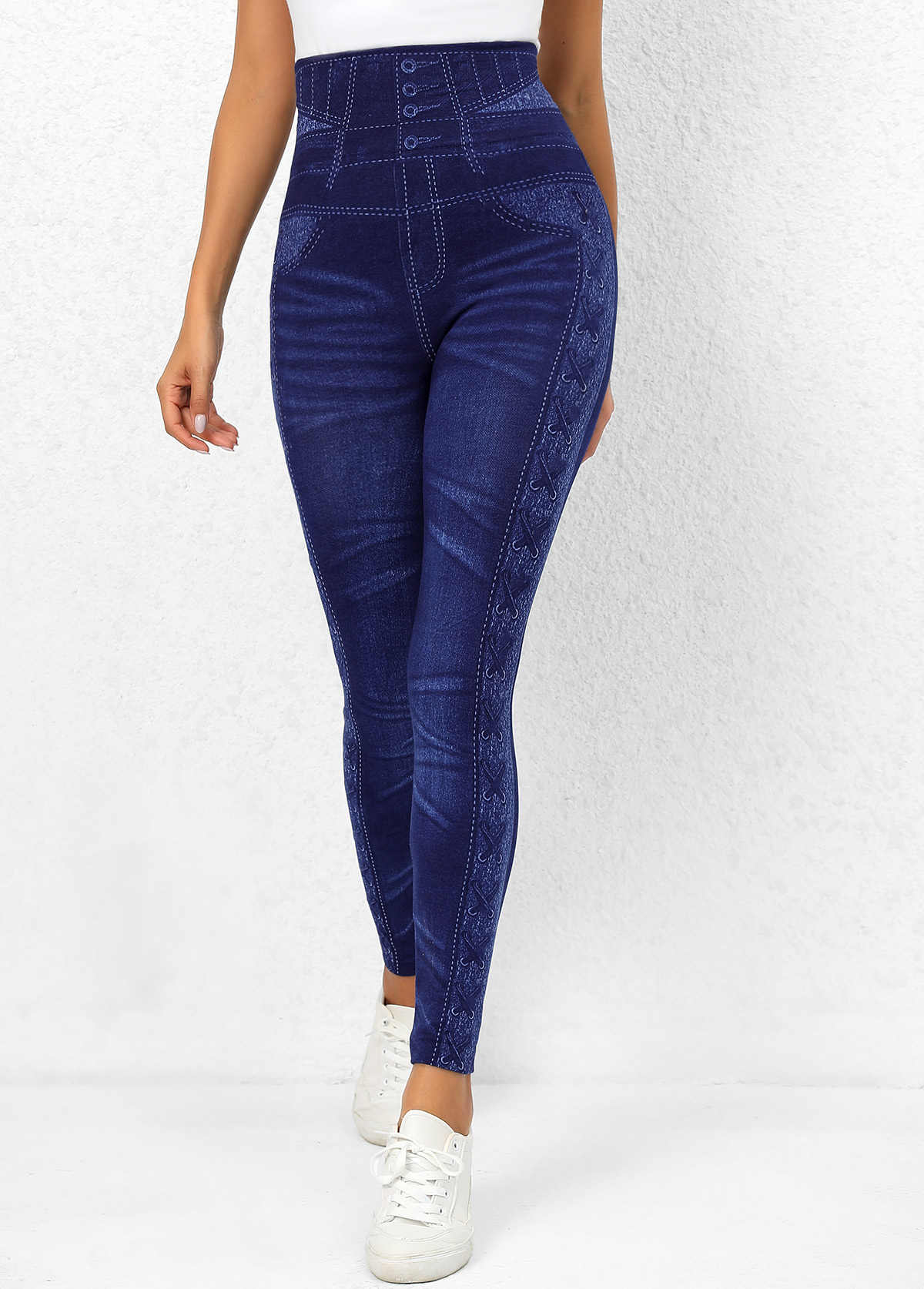 Denim Blue bottoms,Other bottoms,Denim Blue High Waisted Printed Leggings