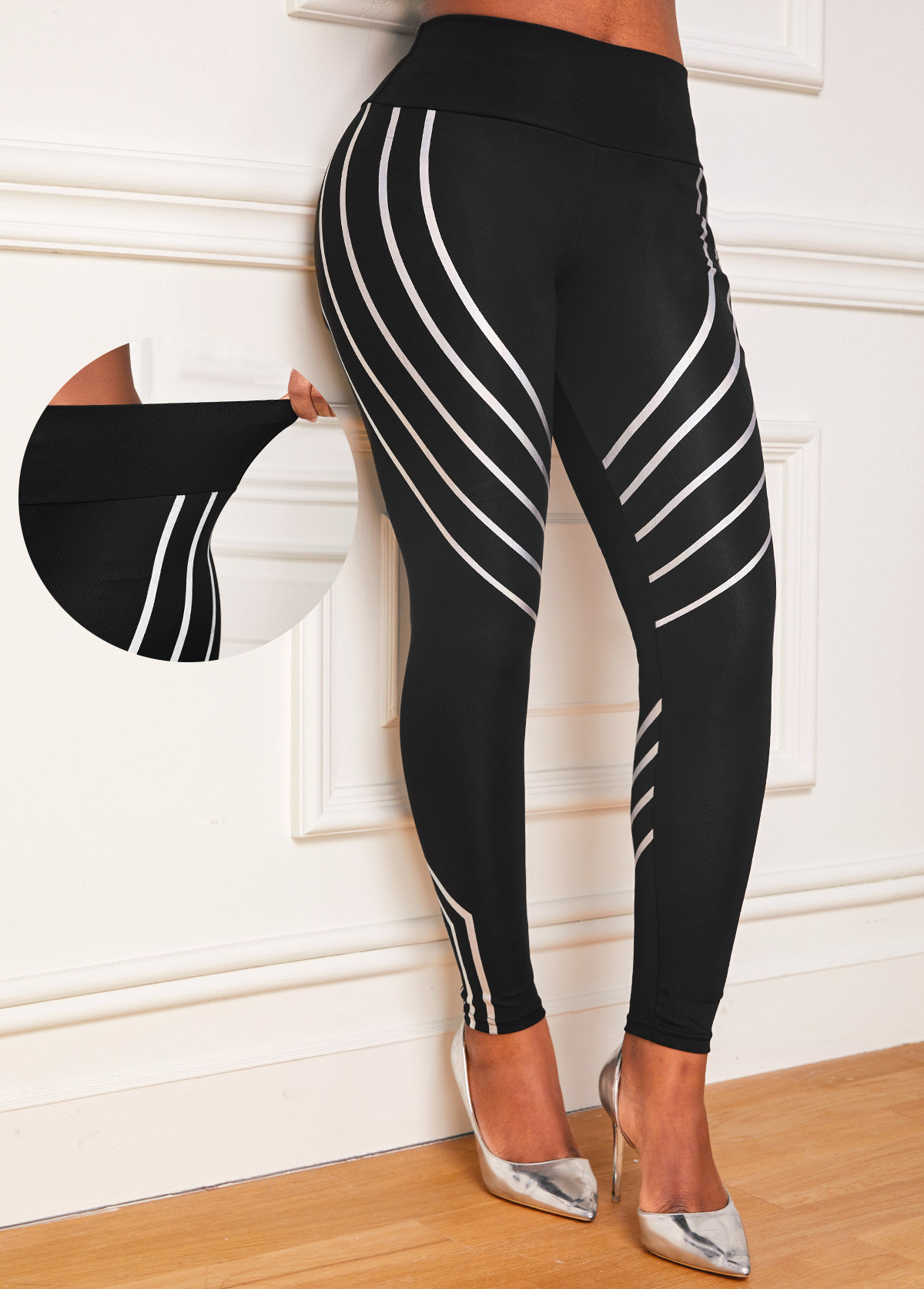 Black bottoms,Geometric bottoms,Geometric Print Black High Waisted Leggings