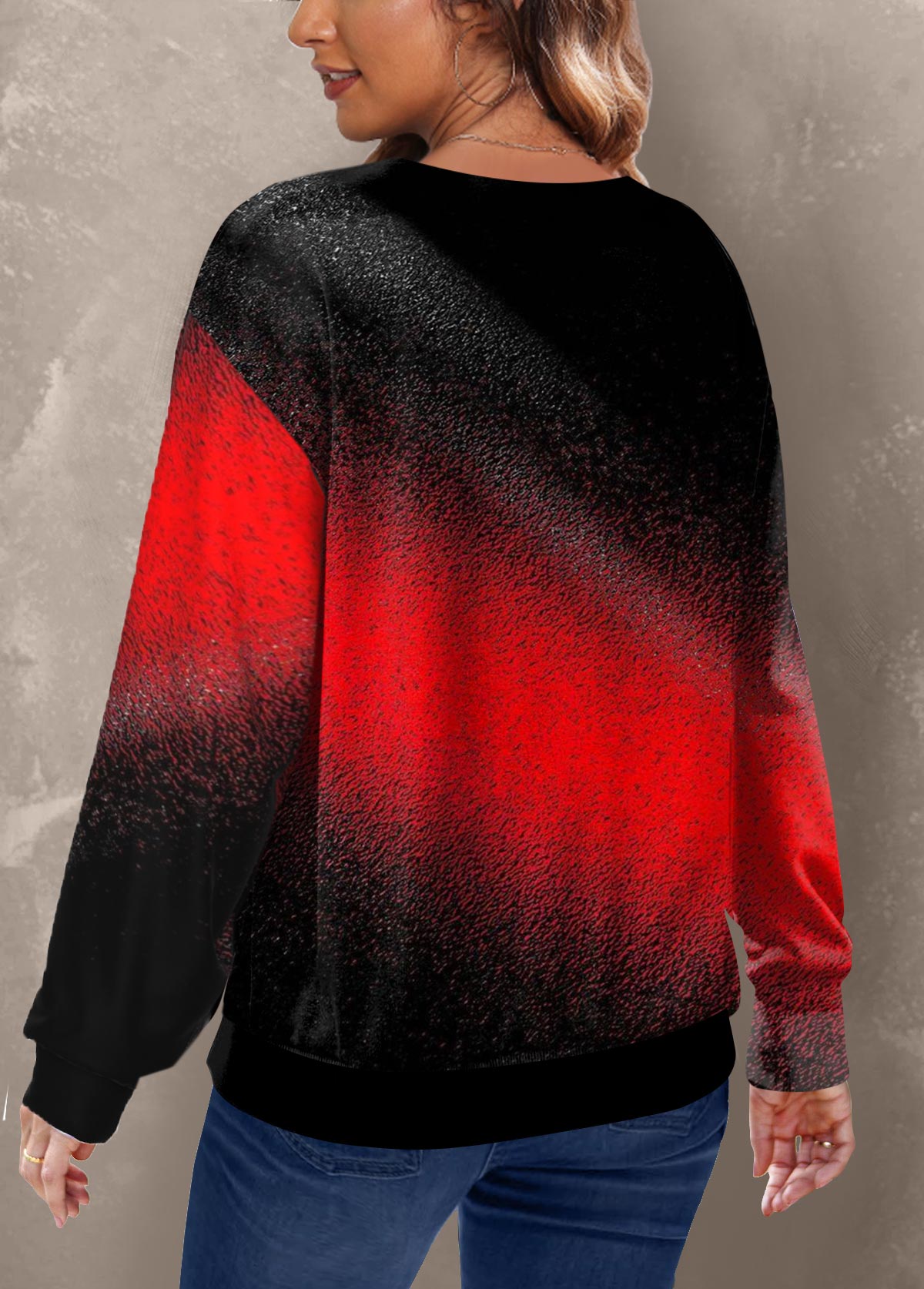 Red plus size,Ombre plus size,ROTITA Plus Size Red Ombre Round Neck Sweatshirt