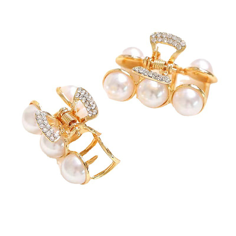 Gold accessories,Plain Color accessories,Round Gold Rhinestone Design Pearl Barrette